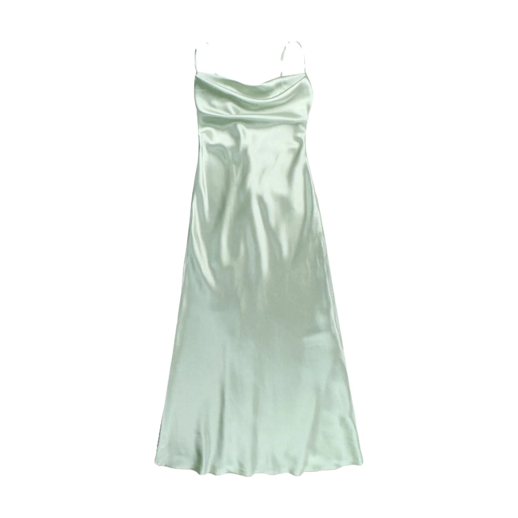 Elegant French Style Sling Satin Wrap Waist Slimming Long Dress Women's Fashion 2026 New Knitted Fabric Midi Skirt Dress