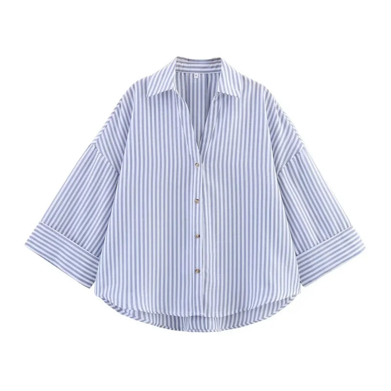 Striped Loose Button-Up Blouse | Women's Casual Summer Shirt