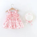 Beach Party Baby Girl Flower Dress Summer New Sweet Bow Children'S Clothing+Hat (9 Months -3 Years Old)