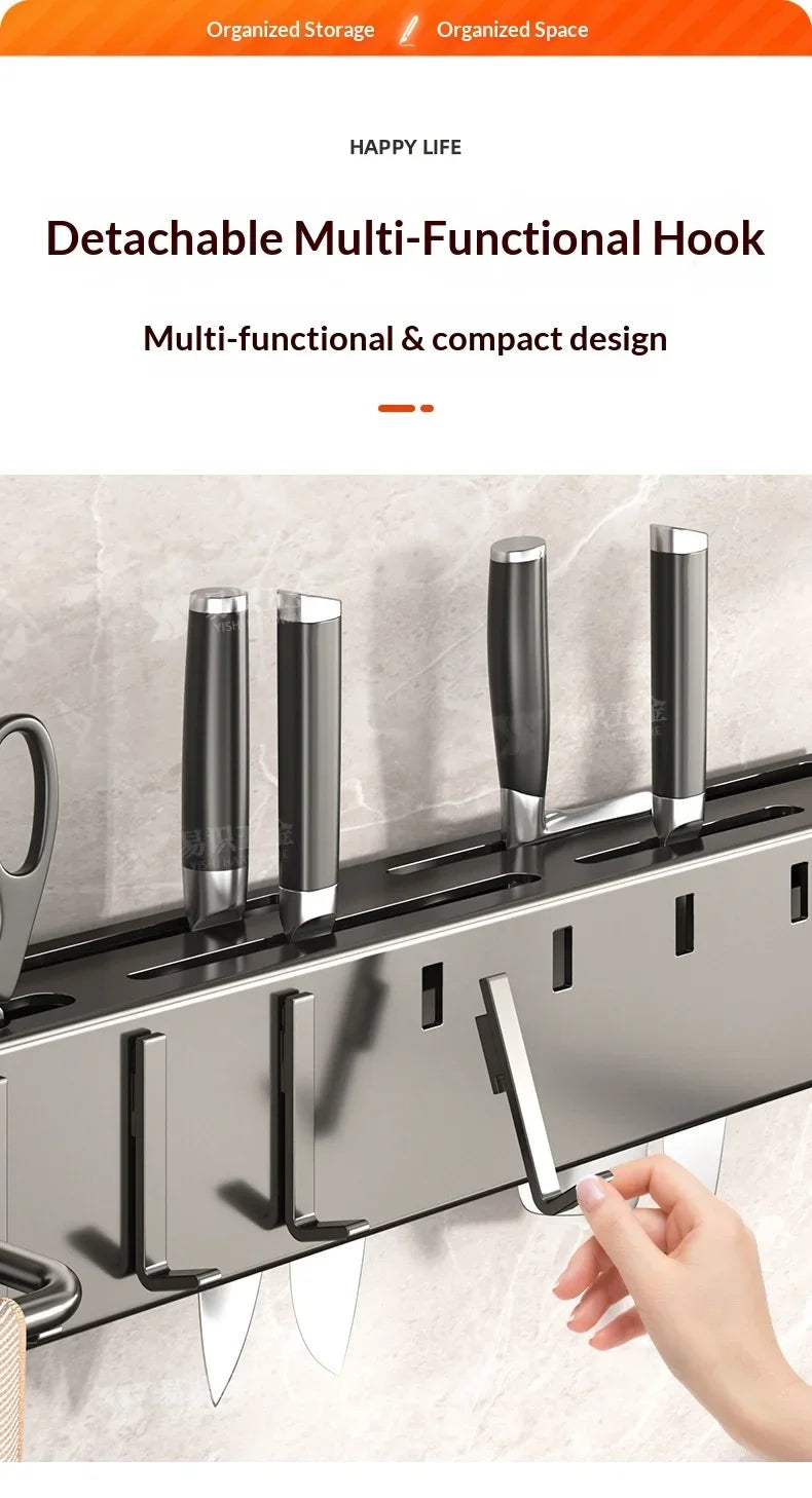 Wall Mounted Kitchen Knife and Chopstick Holder - Stainless Steel