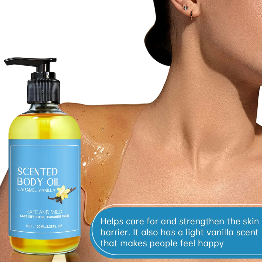 Stress Relief Body Oil with Vanilla - Deeply Moisturizes & Soothes Muscles, Herbal Formula for Relaxing Bath & Massage.