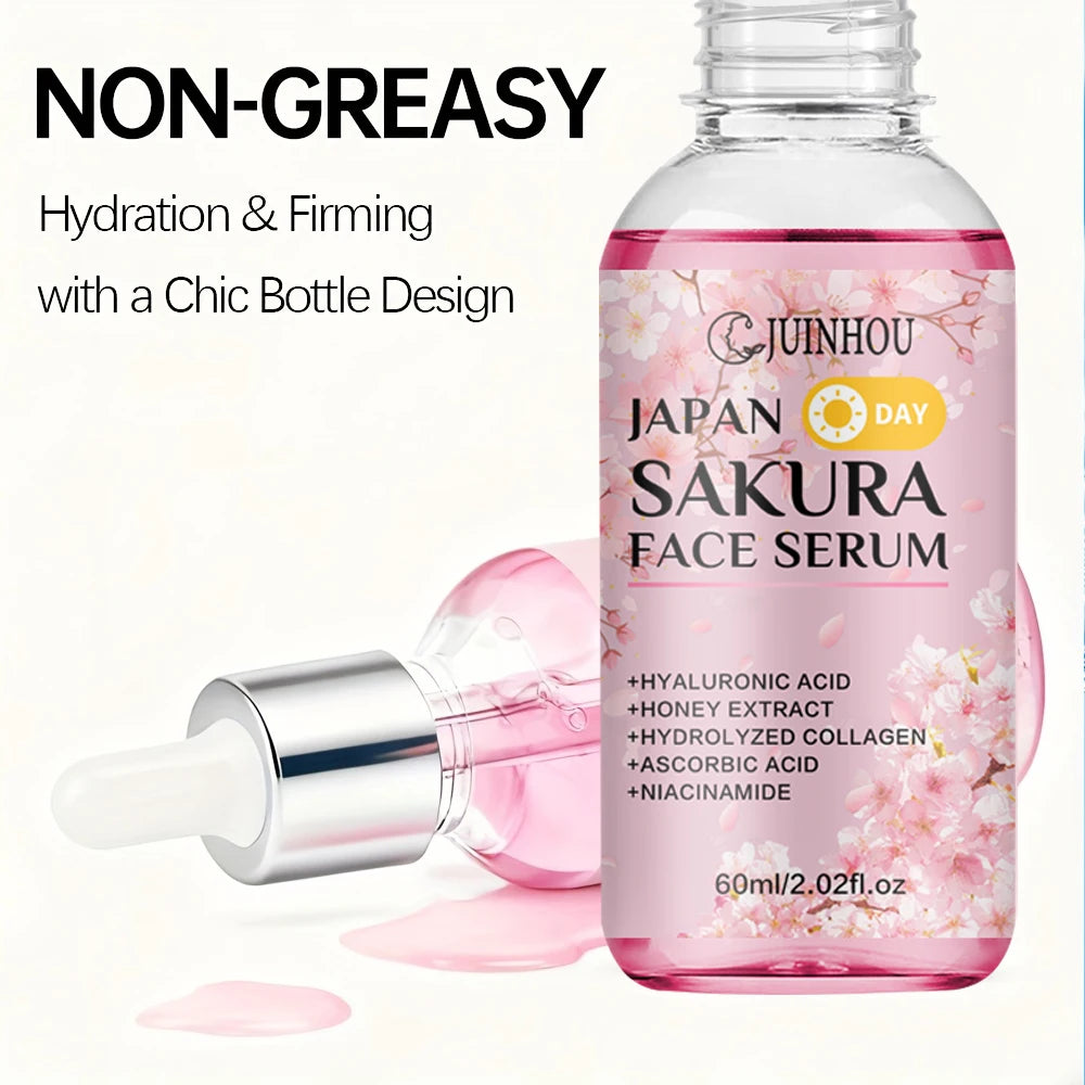JUINHOU 2PCS Sakura Niacinamide Retinol Day&Night Surem Hydrating Moisturizing for Sensitive Skin Anti-Dryness Skin Gentle Formu