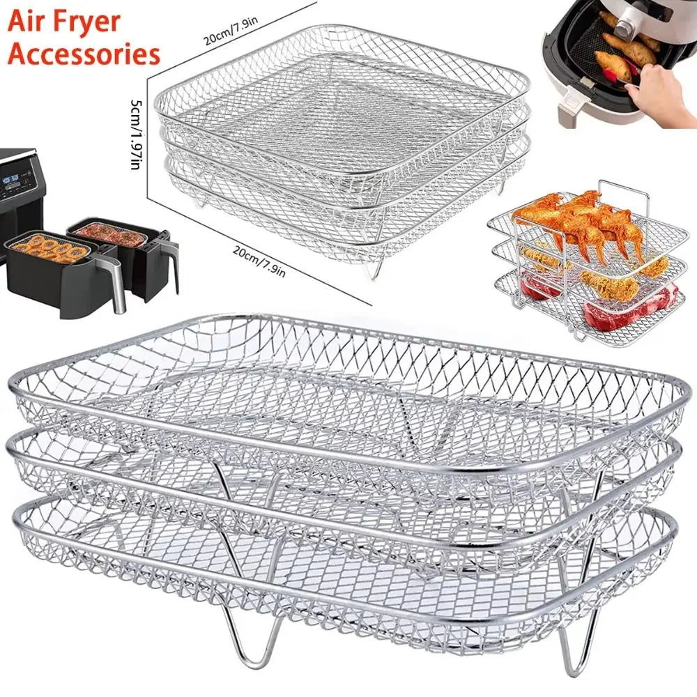 Nueva rejilla apilable duradera para freidora de aire, cesta de parrilla de acero inoxidable antiadherente, utensilios de cocina