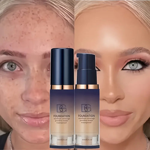 Set de maquillaje con base todo en uno de 2 piezas con borla triangular negra, cobertura impecable para principiantes