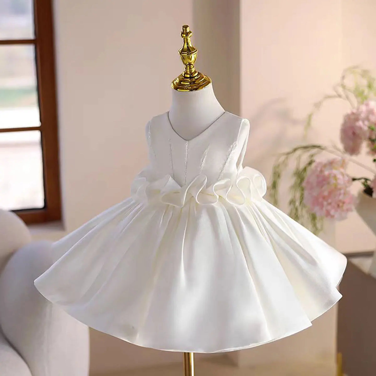 Dreamy Vow J460A Champagne Elegant Flower Girl Dress Satin Knee Length Children Wedding Birthday Holiday Party Pageant Dress