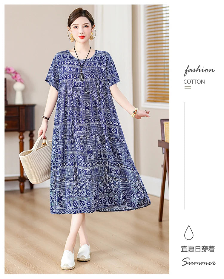 New Fashion Casual Summer Dress For Women Ladies O-Neck Print Short Sleeve Dress plus size Women Clothing