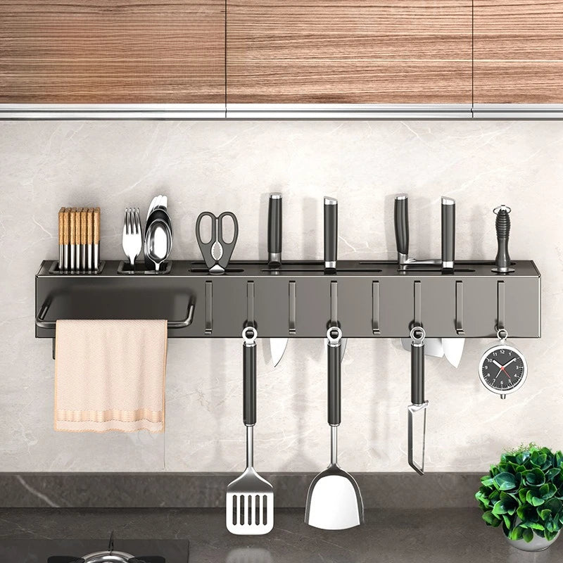 Wall Mounted Kitchen Knife and Chopstick Holder - Stainless Steel