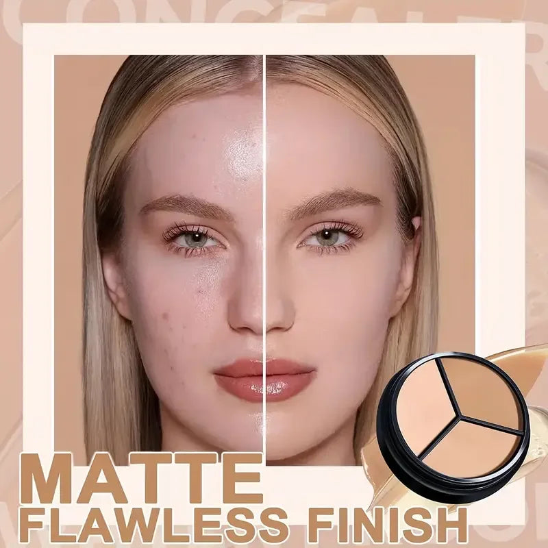 3 In 1 Concealer Palette For Blemishes Dark Circles And Contouring All Skin Types Flawless Coverage