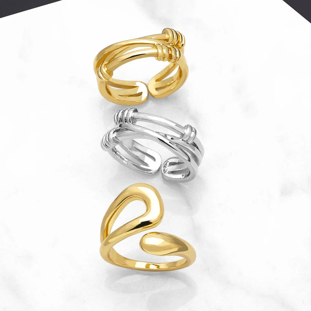 Clearance Trendy Brass Polish Gold/Silver Color Rings For Women'S Copper Gold Plated Adjustable Open Ring Jewelry Righ93