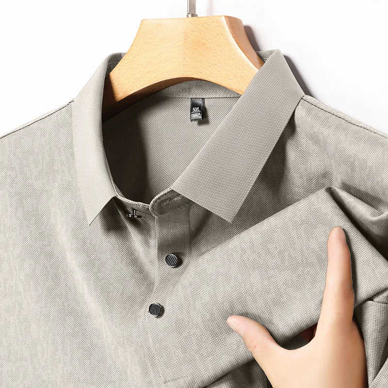 Wrinkle Resistant Woven Textured Male Shirt Full Button Placket Weekend Outdoor Walk Home Relax Errands Outfit
