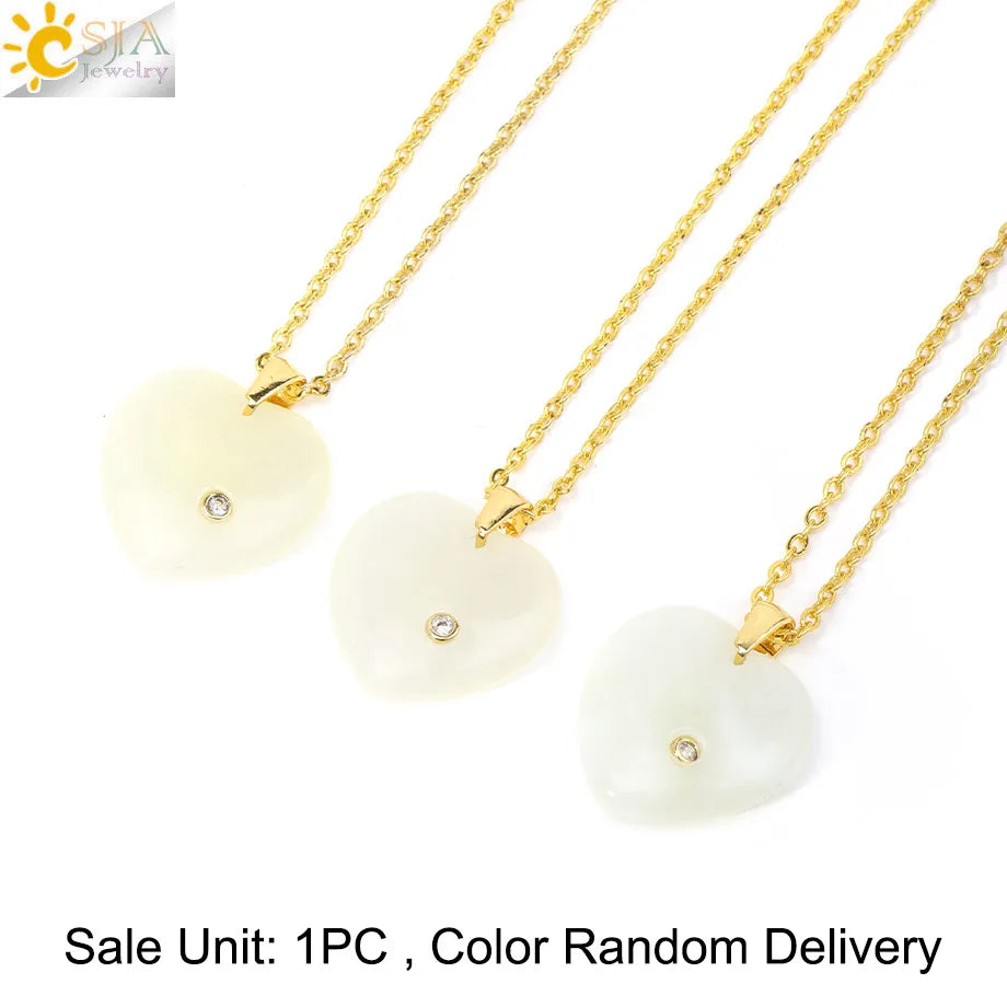 Csja Stainless Steel Heart Pendant Necklace With Natural Stone Amethyst Rose Quartz Crystal For Women DIY Jewelry Makers