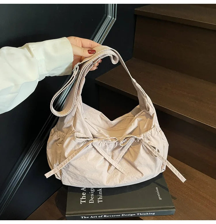 Ruched Fabric Hobo Bags Lightweight Nylon Shoulder Crossbody Bag, Stylish & Adjustable, Perfect for Casual Outfits, Daily Errand