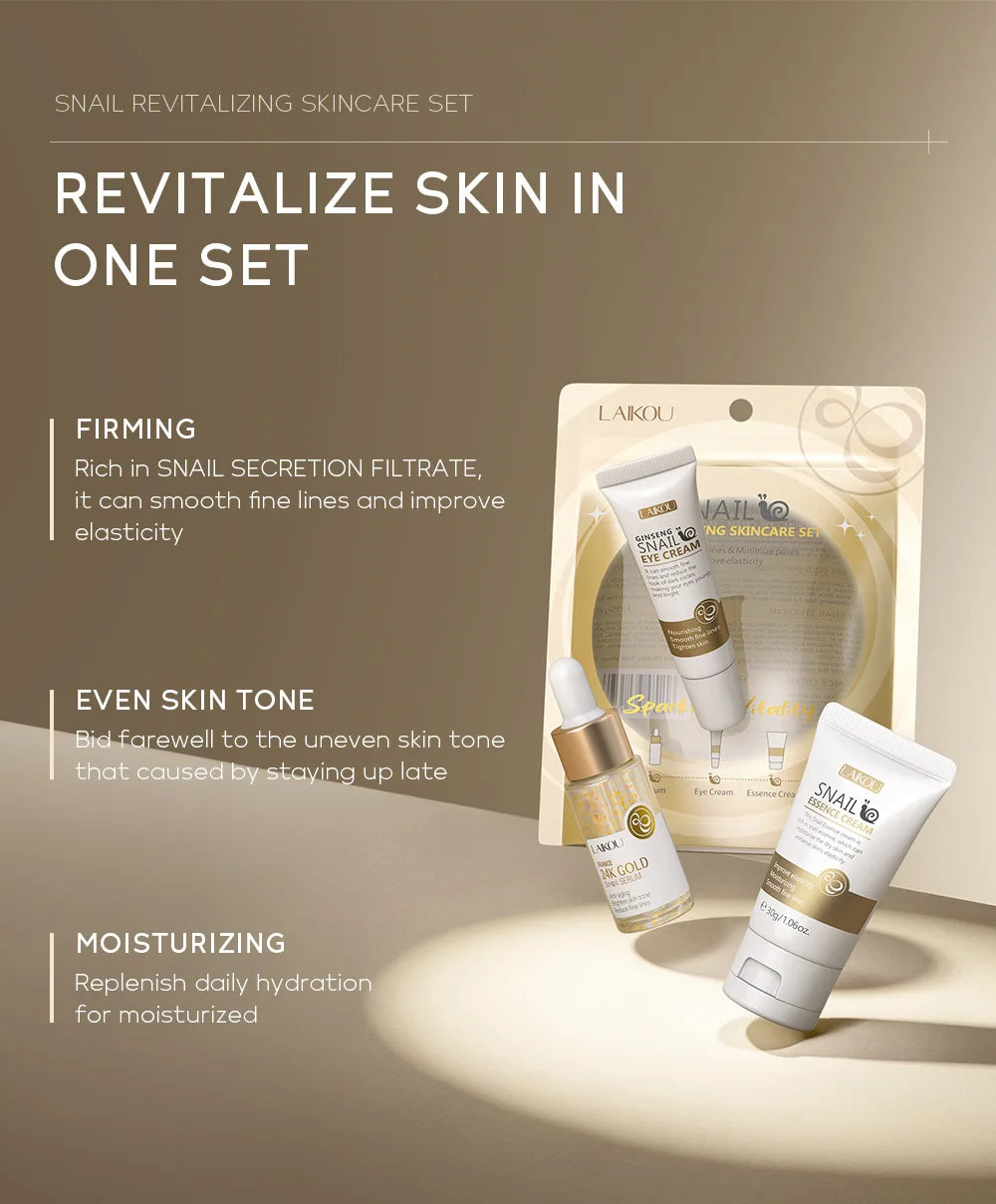 LAIKOU Vitamin C Skin Care Sets 3pcs Face Cream Serum Eye Cream Moisturizing Anti Wrinkles Facial Care Kit