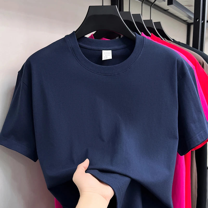 100%cotton men short sleeve T-shirt round neck summer casual high-quality new classic solid color comfort breathable fashion top
