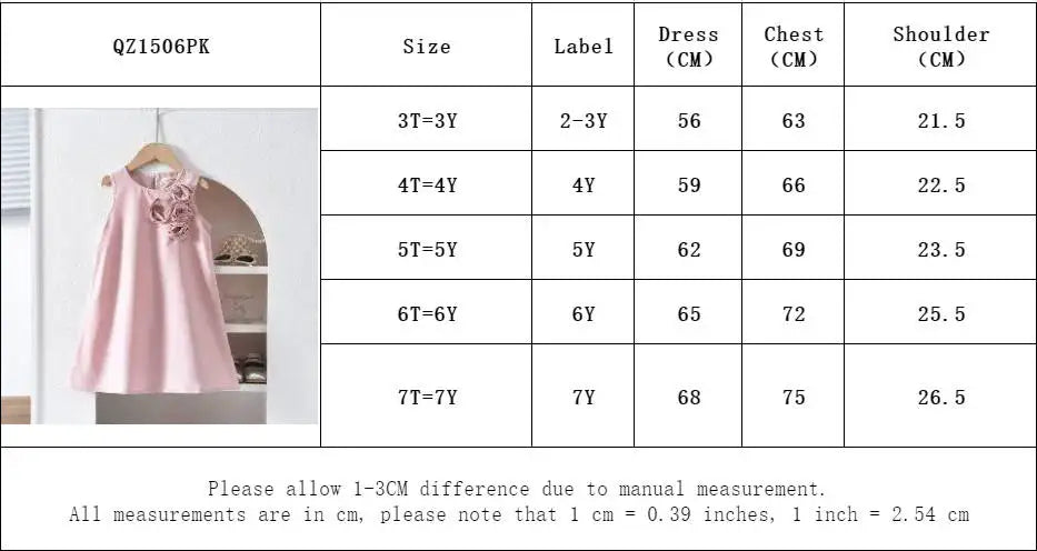 Bear Leader Pink Sweet Cute Princess Girl Dresses 3D Flower Decoration Sleeveless Birthday Party Dress Solid Color Kids Clothes