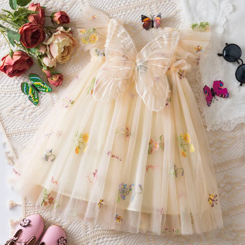 Floral Mesh Ball Gown Dress For Baby Girls Princess Style With Full Skirt And Floral Applique