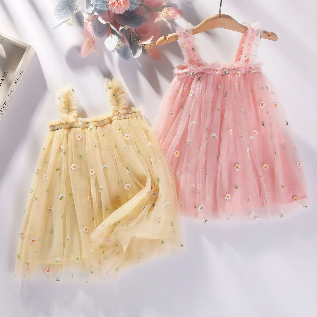 Girls' Summer Dress New Style Children's Baby Girl Fashionable Summer Thin Strap Princess Mesh Dress