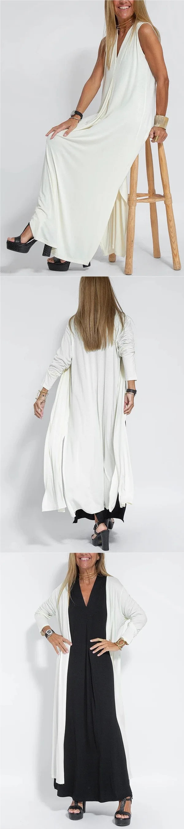 Spring Summer 2026 New Style Pure Color V-Neck Pullover Dress Cardigan Set Women's Versatile Long Skirt Casual Comfortable