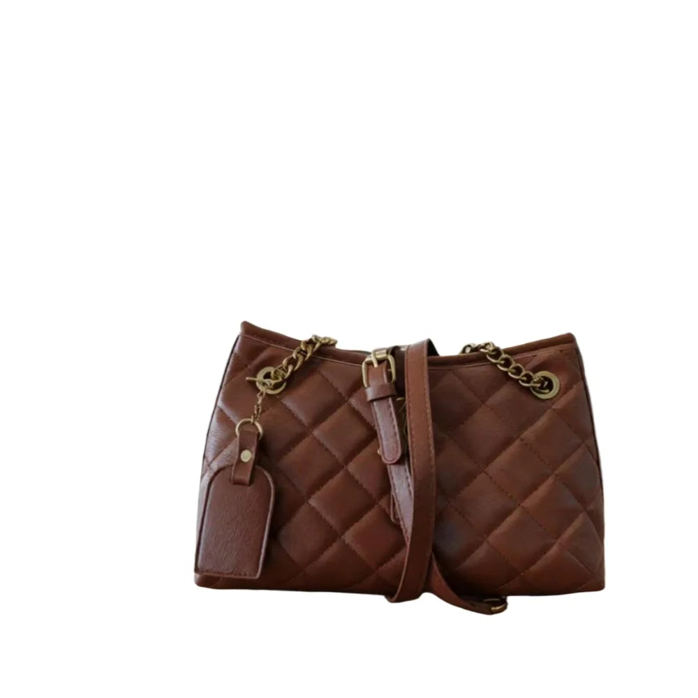 European Style This Year's New High-End Women's Diamond Grid Chain Bag Versatile for Work, Black Single Shoulder Crossbody Bag