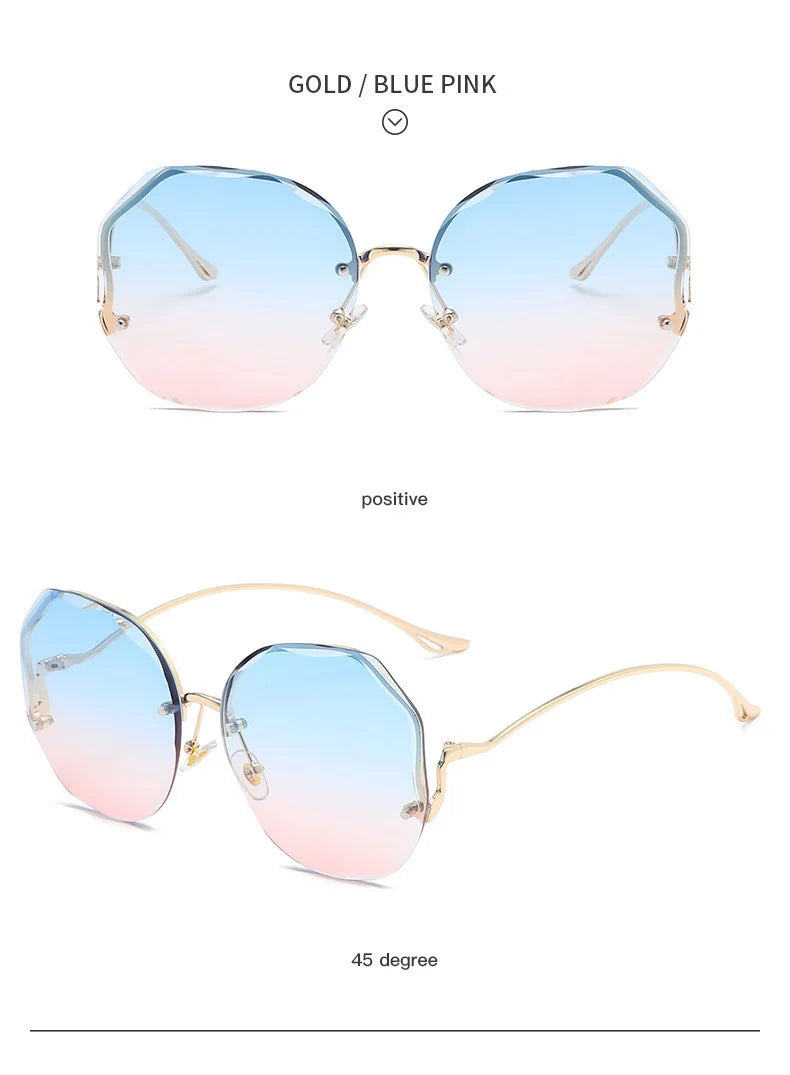 Rimless Sunglasses Polygon Fashion Popular Women Men Shades Big Frame Round Sun Glasses for Female Glasses Gradient Sunglasses