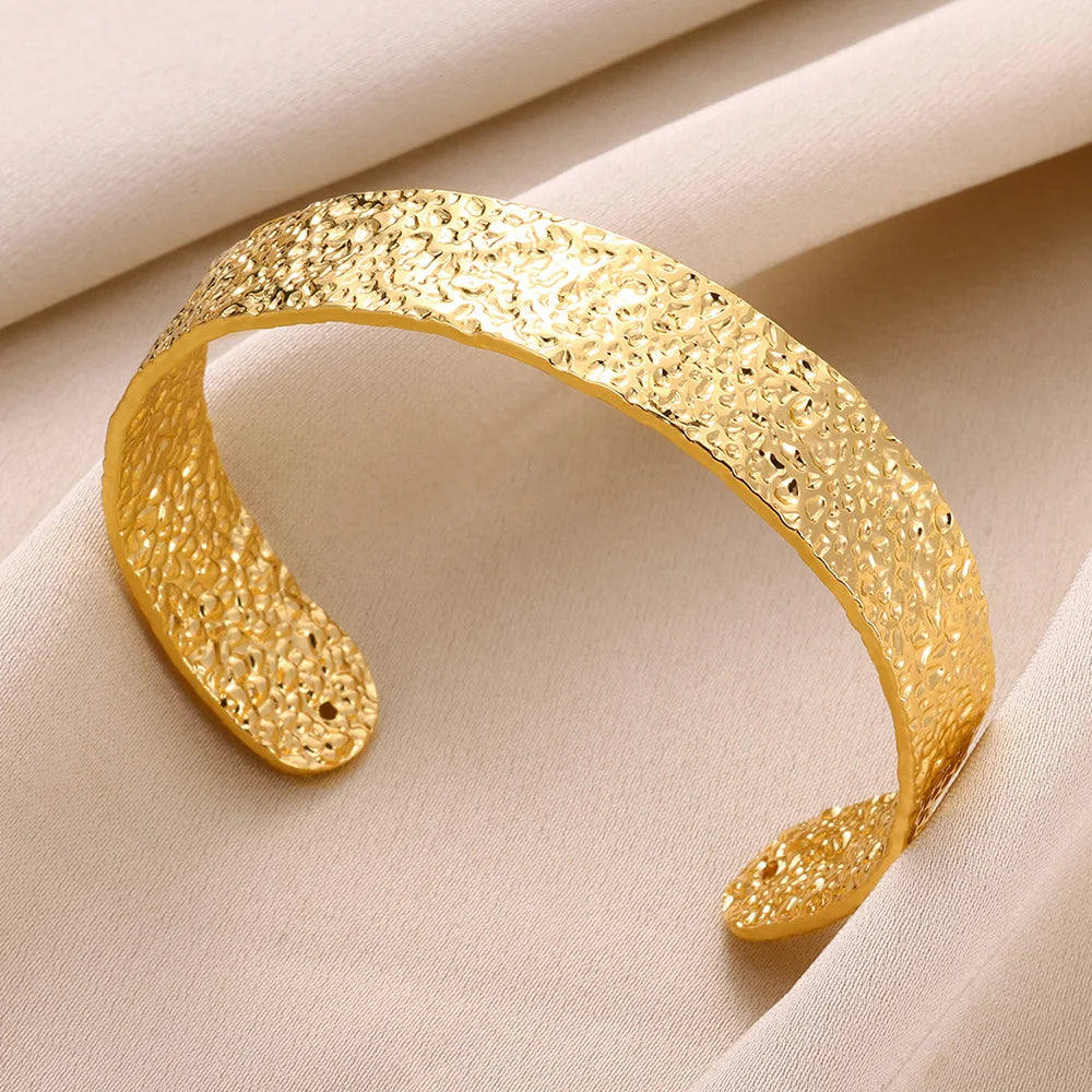 Stainless Steel Wide Bangles For Women'S Luxury Gold Color Chunky Flower Cuff Bangle Bracelet Femme Vintage Wedding Jewelry Gifts