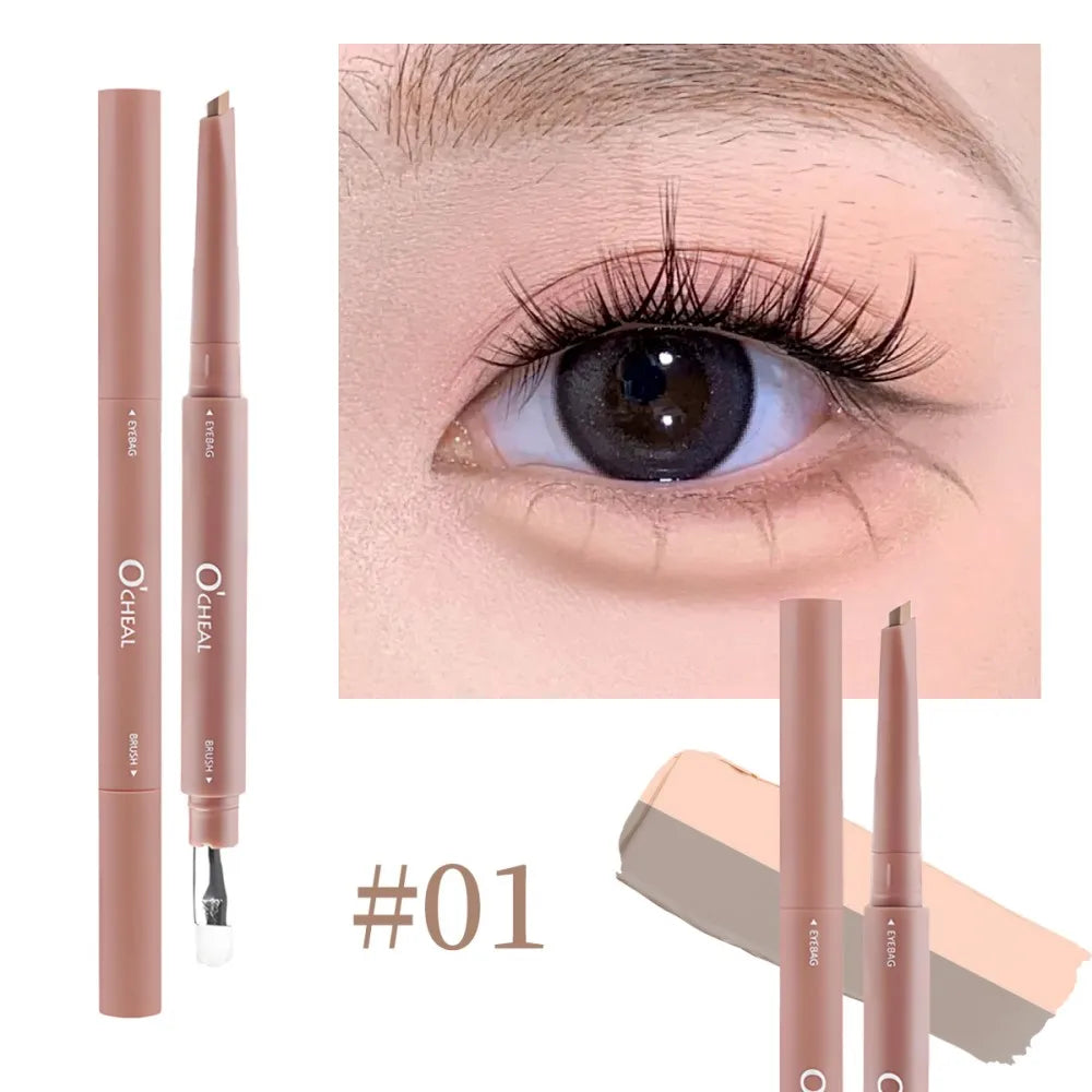 2 in 1 Bicolor Lying Silkworms Pencil Nude Pink Under-Eye Matte Highlighting Shadow Pencil Eyeshadow Brightening Makeup Pencil