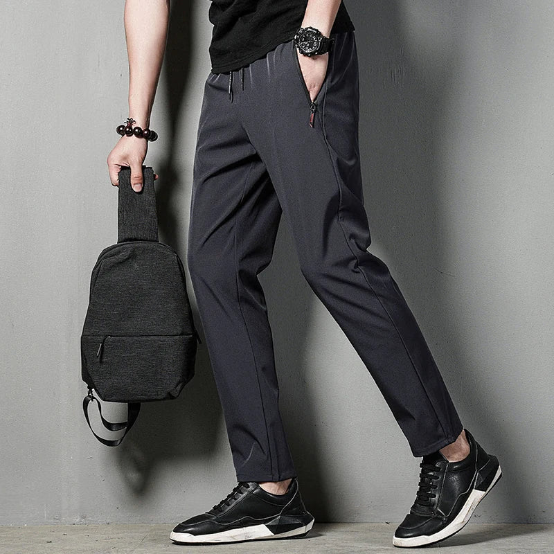 Men's Casual Pants Straight Slim Fit Elastic Waist Jogger Korean Classic Blue Black Gray Male Brand Trousers Plus Size 4XL 5XL