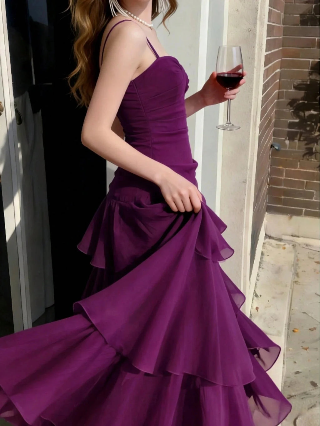 Women Summer Elegant Ruffles Spaghetti Strap Long Dresses Fashion Chic Slim Fit Birthday Cocktail Party Dress Female New Robe