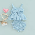 2022-03-25 Lioraitiin 0-18M Newborn Baby Girl 2Pcs Sweet Clothing Set Striped Print Big Bow Embellished Vest Dress Top Shorts