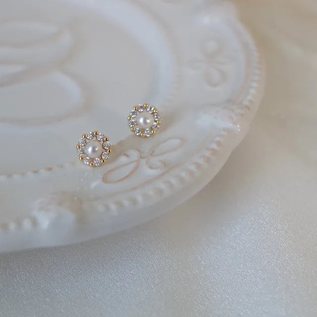 Upscale 14K Gold Jewelry Real Gold Earrings Zircon Pearl Twist Luxury Stud Earrings For Women'S Brincos Pendientes Bijoux