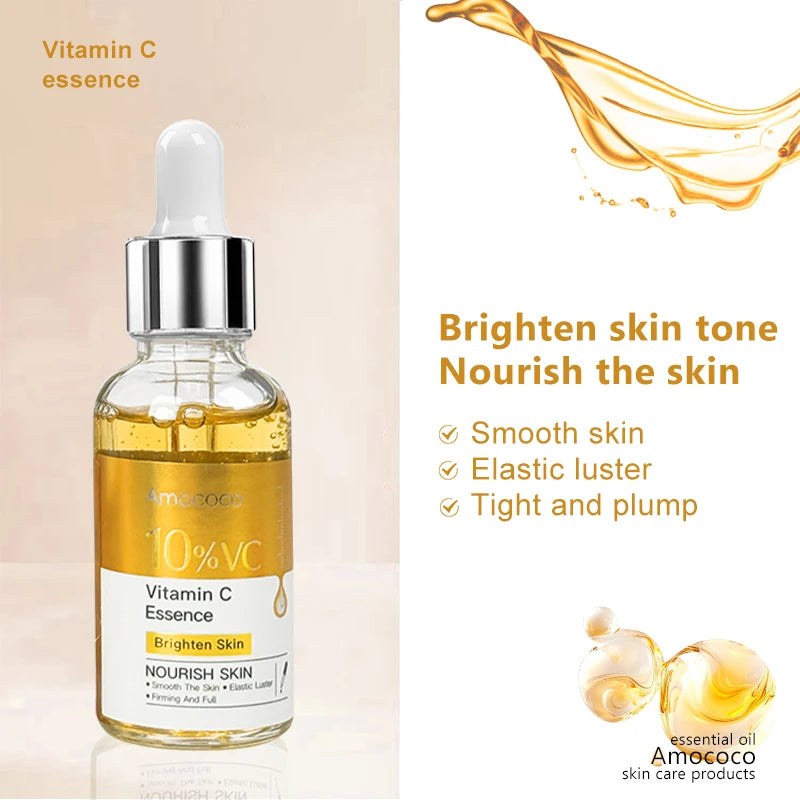 Amococo 2pcs Facial Serum 30ml 10% Salicylic Acid Essence Vitamin C Essence Hyaluronic Acid Face Serum Moisturizing Hydrating Skin Care Brightening Nourishing Essence for Daily Face Care