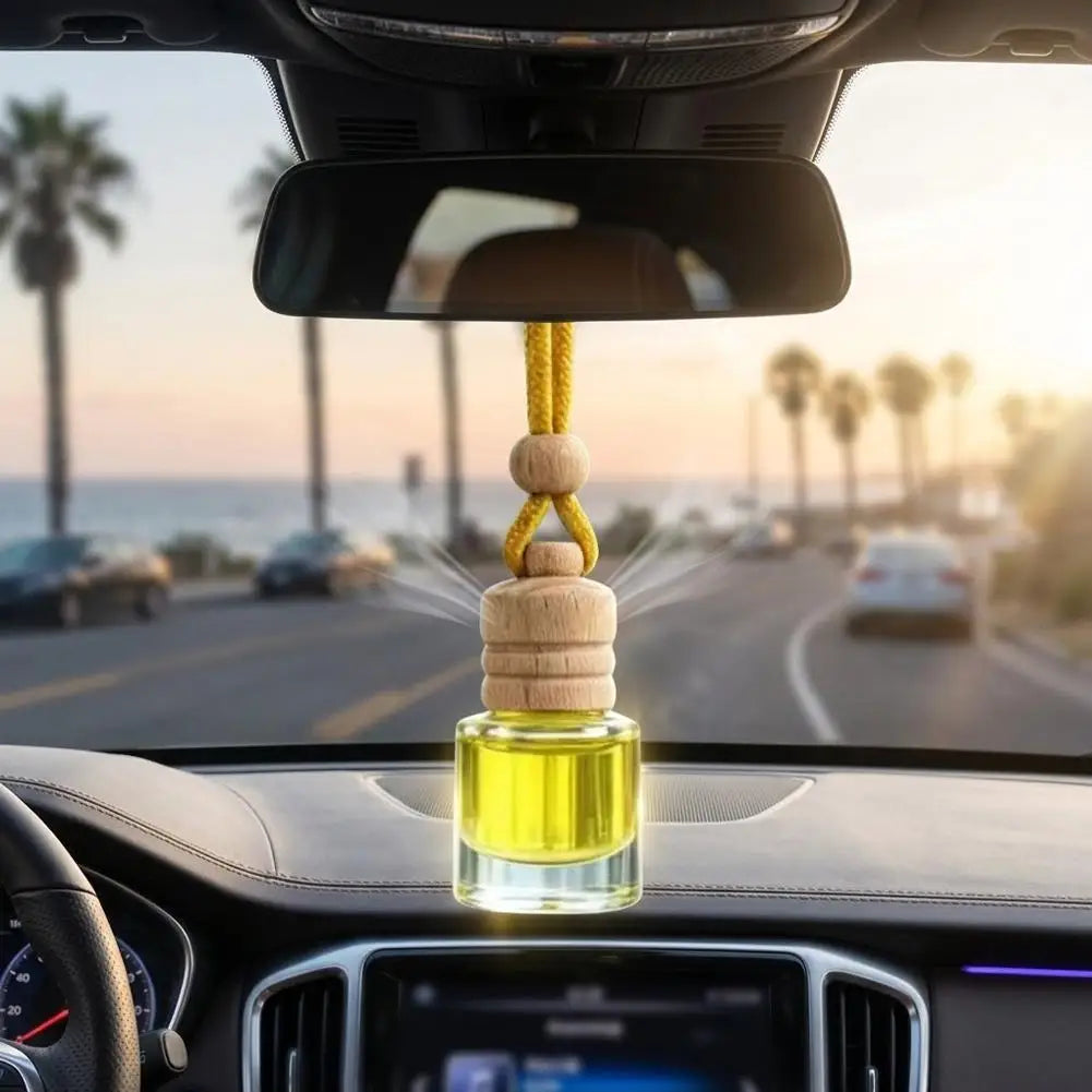 Hanging Car Air Freshener Refillable Glass Bottle Wooden Cap Essential Oil Diffuser Pendant Long Lasting Auto Perfume Ornament