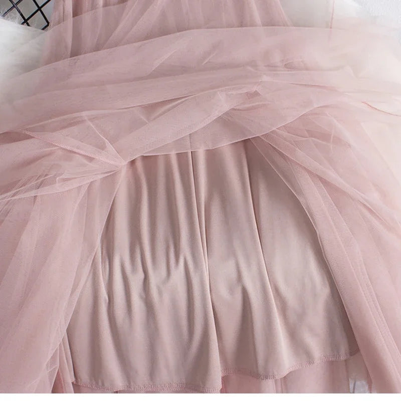 New large hem chiffon long skirt for women's Korean casual simple solid color three-layer A-line high waisted long skirt