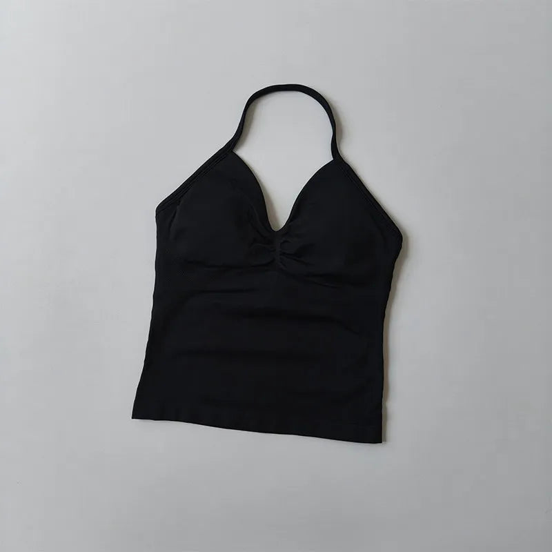 Longline Strappy Seamless Yoga Tank Top Ruched Backless Gym Workout Sleeveless Shirts with Built-in Bra Vest for Women