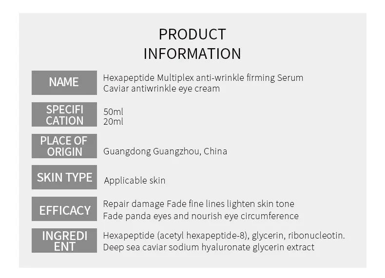 Small Brown Bottle Caviar Eye Cream 50ml Hexapeptide Serum Essence Anti-Wrinkle Face Serum Firming Serum