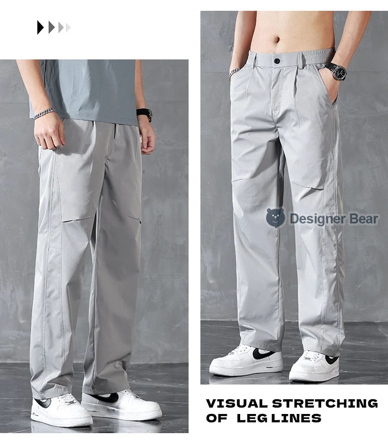 Brand Clothing Spring Summer Thin Men's Casual Straight Trousers Elastic Waist Outdoor Business Solid Color Long Pants Male