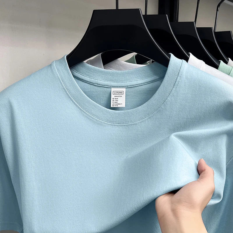Men's 100% Cotton Short Sleeve T-Shirt - Casual Solid Color O-Neck