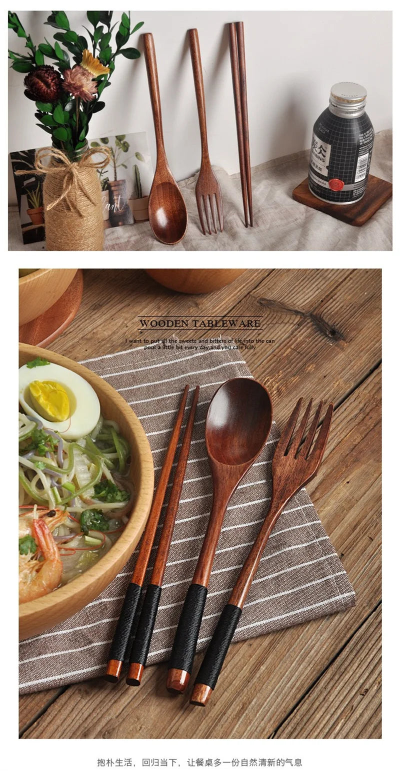 Japanese Wooden Spoon Fork Chopsticks Set Sushi Cutlery High Quality Eco-friendly Portable Tableware Set Kitchen Utensils Gifts
