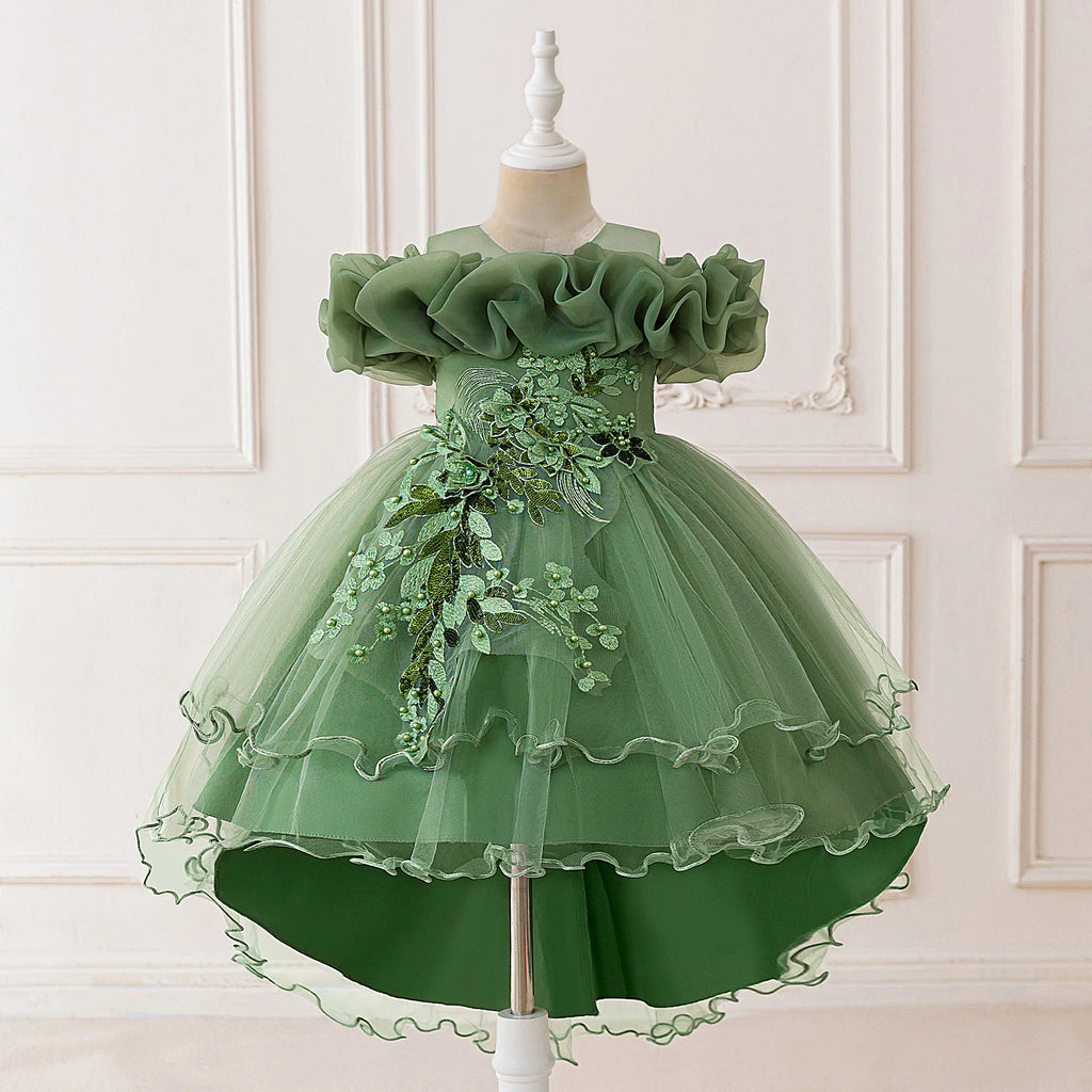 Fashion Pink Flower Girl Party Dresses Wedding Birthday Tulle Princess Dress for Kids Graduation Pageant Bridesmaid Kids Costume