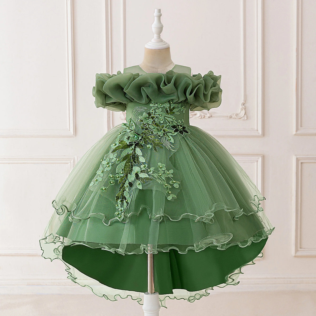 Fashion Pink Flower Girl Party Dresses Wedding Birthday Tulle Princess Dress for Kids Graduation Pageant Bridesmaid Kids Costume