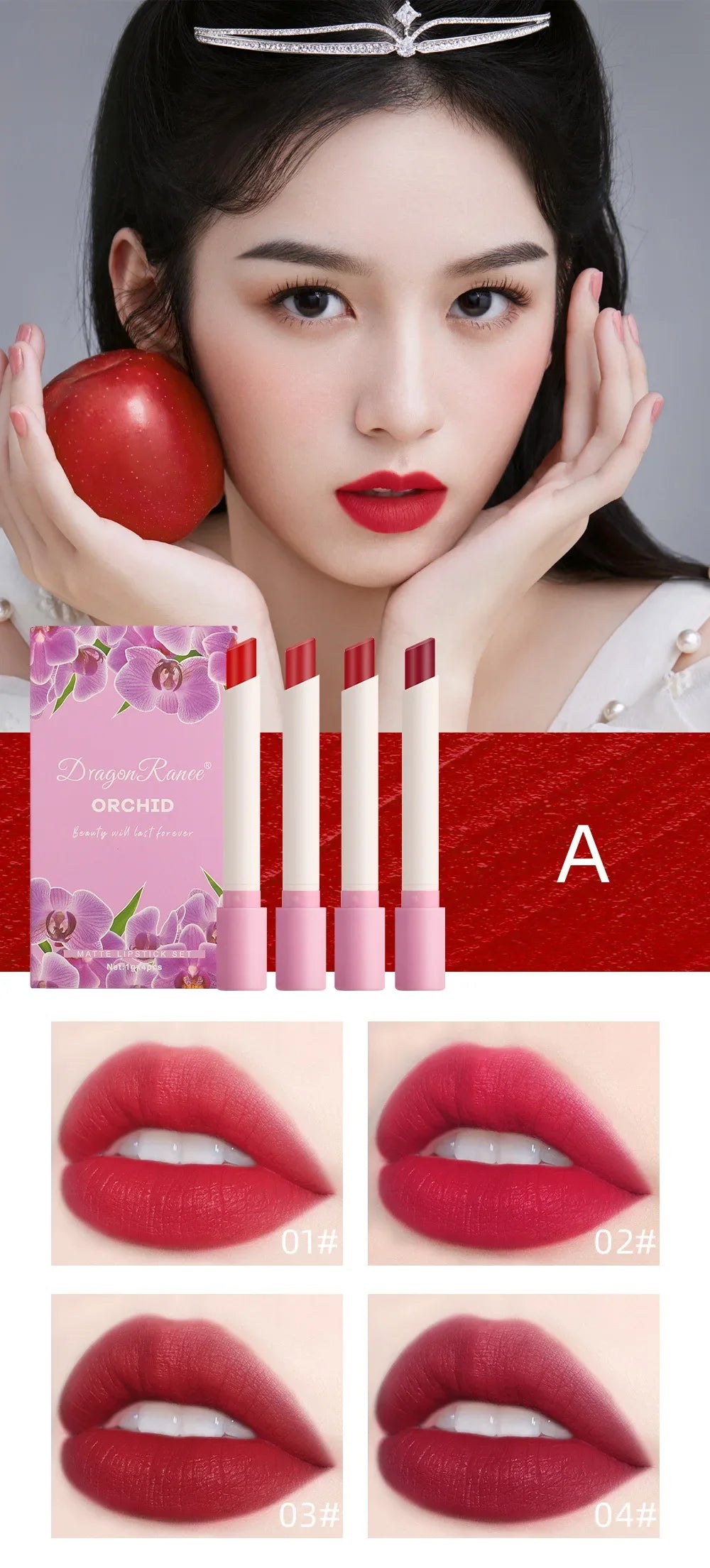 4pcs Lipstick Set Velvet Matte Lip Gloss Waterproof Long Lasting Smoke Lip Stick Sexy Red Lip Tint Charming Lips Makeup