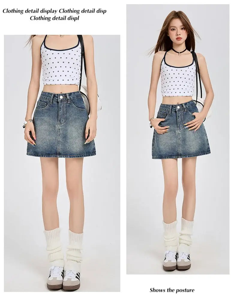 Harajuku Denim Plaid Skirt Women Sexy Multiple Pockets Mini Skirts Vintage Y2K New Fashion 2025 Lady Casual Versatile Streetwear