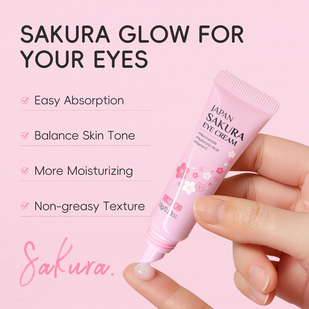 LAIKOU Japan Sakura 7PCS Skincare Set Cleanser Serum Eye Cream Mud Mask Lip Mask Sleeping Mask Hydrating Brightening