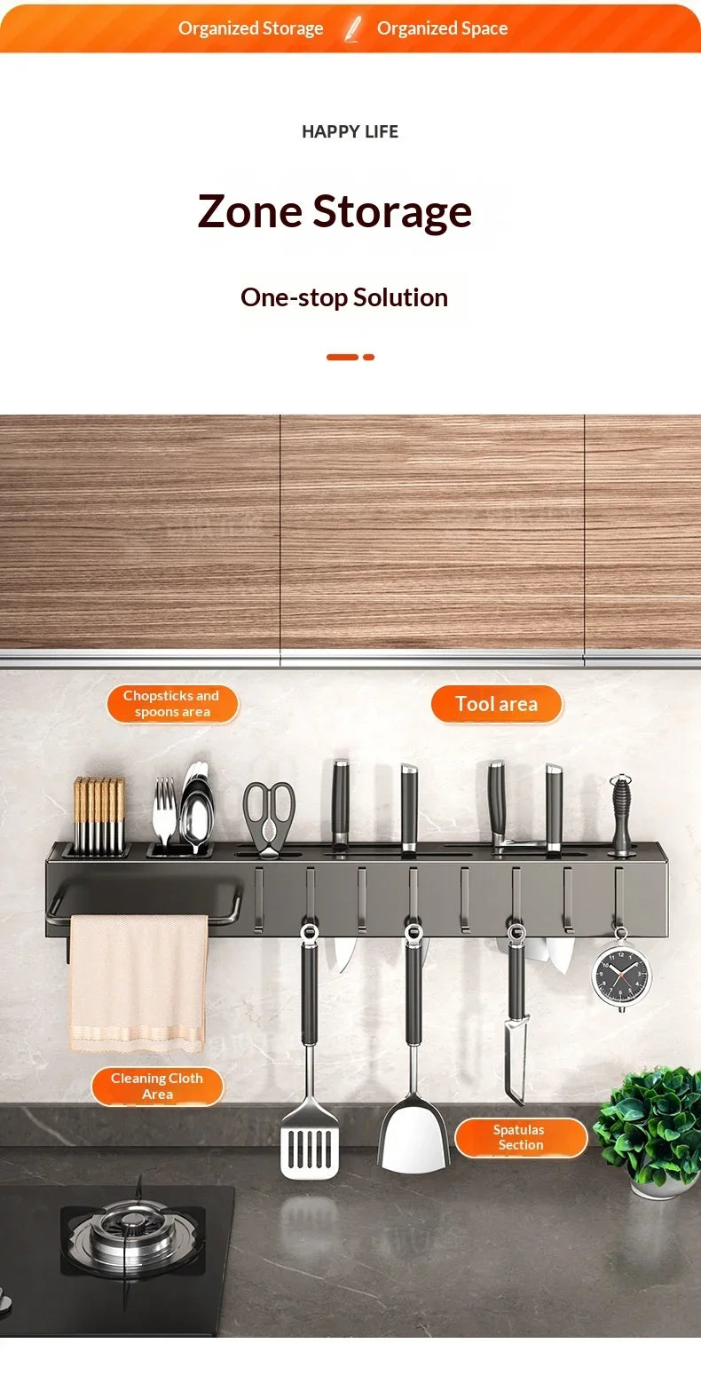 Wall Mounted Kitchen Knife and Chopstick Holder - Stainless Steel