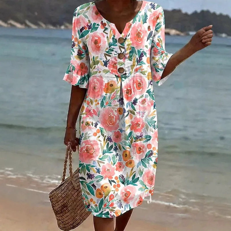 2026 New Summer Autumn Women's Solid Color Print Casual Comfortable Dress Soft Breathable Daily Wear Loose Fit Flowy Dresses for