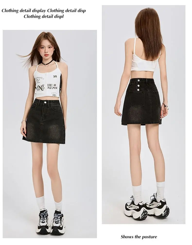 Harajuku Denim Plaid Skirt Women Sexy Multiple Pockets Mini Skirts Vintage Y2K New Fashion 2025 Lady Casual Versatile Streetwear