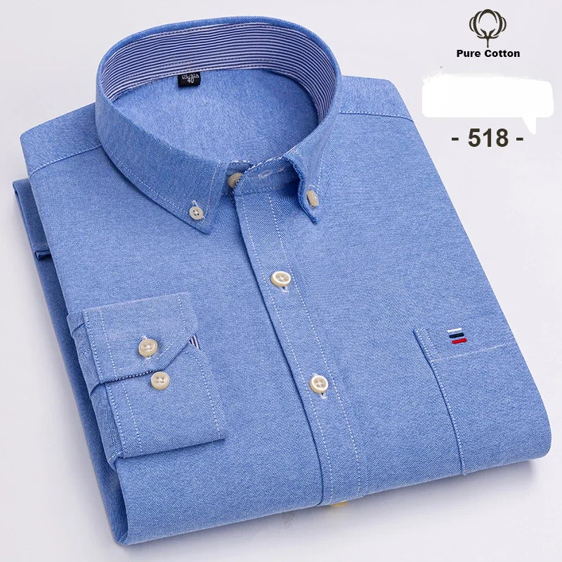 Over Size 7XL 100% Cotton Oxford Long-Sleeve Shirts for Men Slim Fit Formal Plain Shirt Office White Clothes Elegant Business To