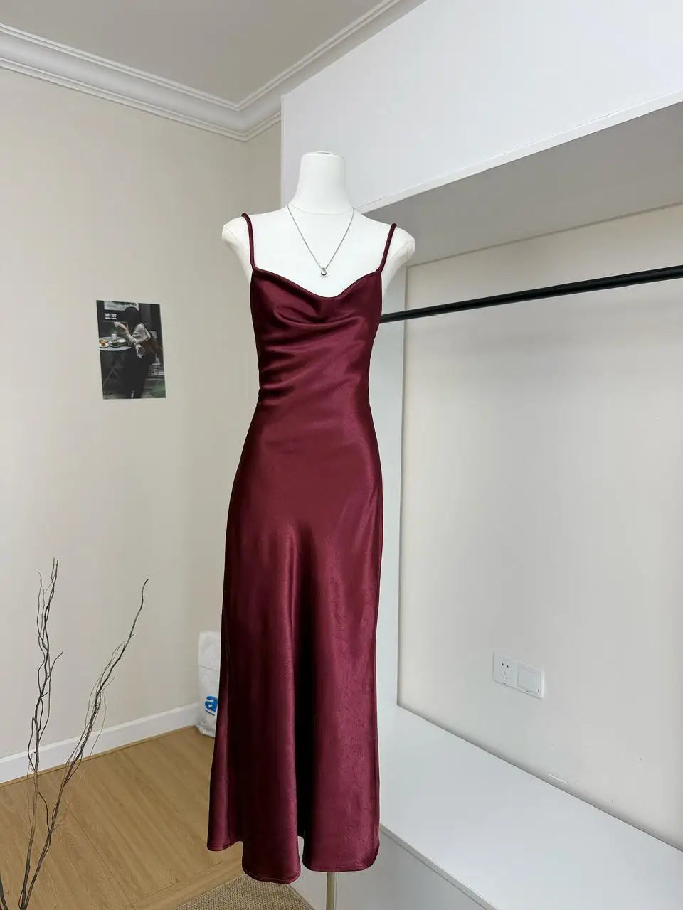 Women's Summer Sexy Swinging Collar Sheen Acetate Slim Long Dress Lady Sleeveless Strap Solid Color Satin Holiday Party Dress