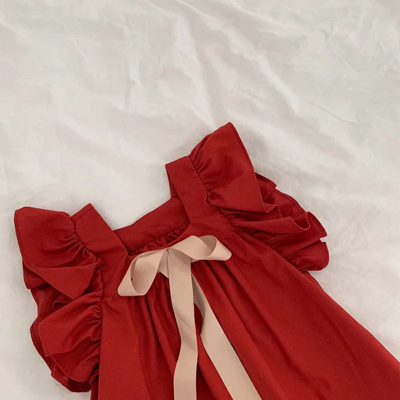 Bear Leader Summer Flying Sleeve Dress For Girls With Ruffle Back Bowknot A Line