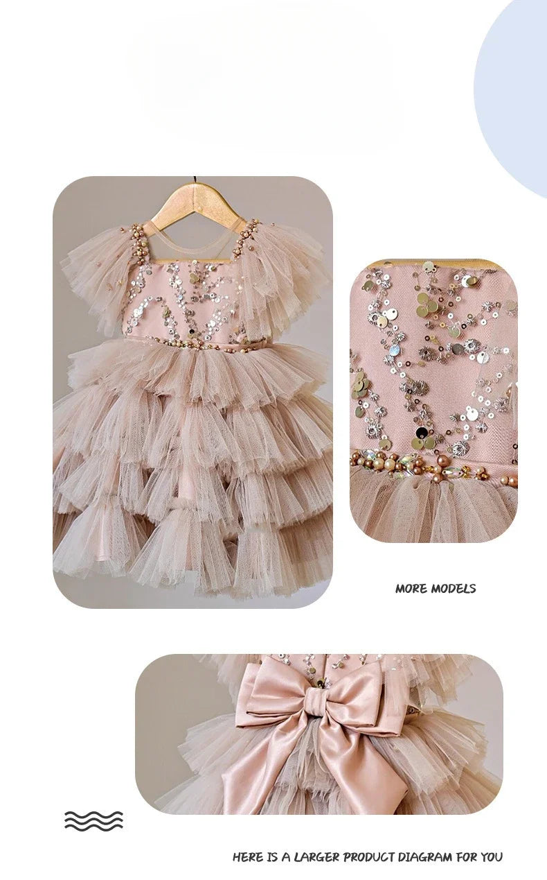 2026 Trendy Girls' Princess Dresses Gown Sparkling Sequined Sleeveless Dress with Charming Bow for Layered Tulle Special Events